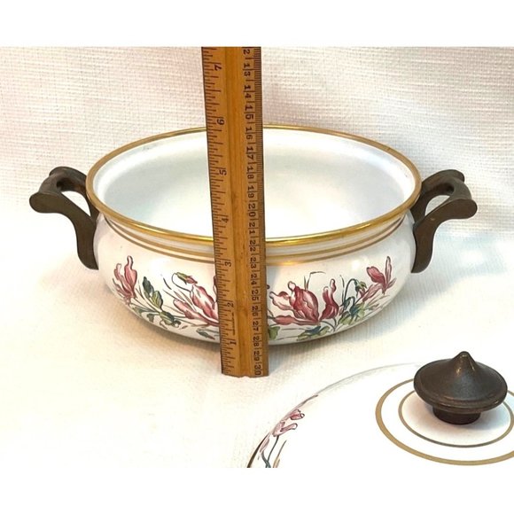 Vintage Fondue Pot With Burner Beautiful Floral Pattern Collectable Enamelware - Picture 8 of 15